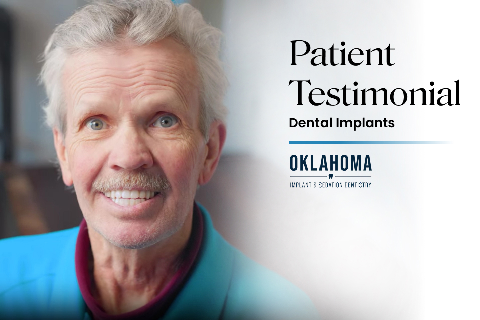 Smiling patient giving a testimonial about dental implants at Warwick Dental, Oklahoma City, highlighting positive experiences and quality care.