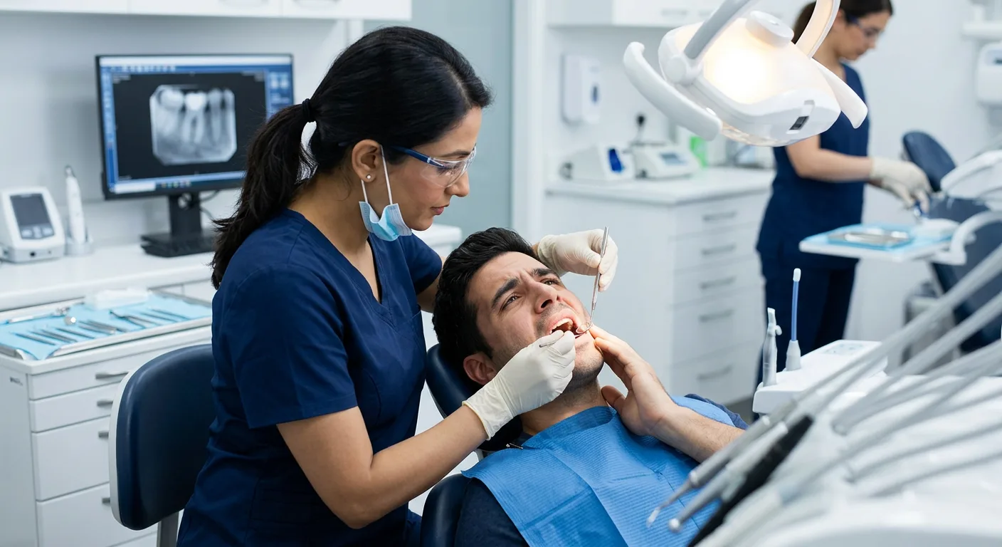 dentist attending to patient for emergency dental care